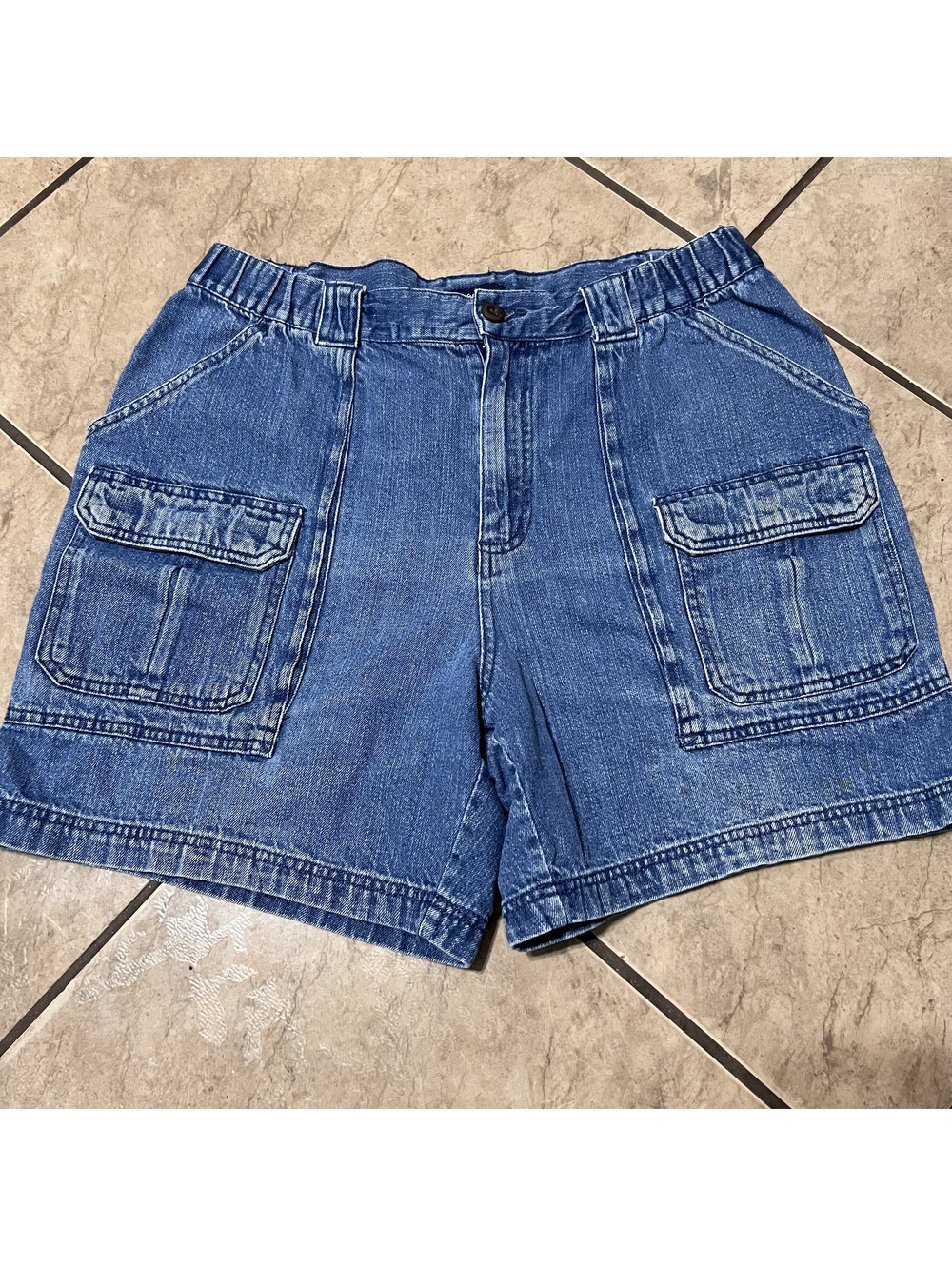 Womens Y2k High Rise Cargo Style Outdoors Summer Hiking Baggy Denim Shorts Sz 32